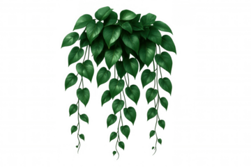 Verdant tropical hanging plant with lush green foliage draping elegantly, featuring vibrant leaves against transparent background