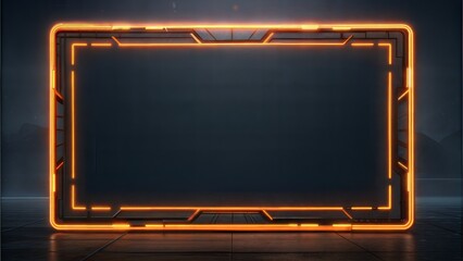 Orange neon geometric frame on dark background border