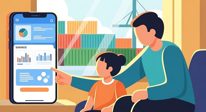 Father and Daughter Analyze Business Data on Mobile App.