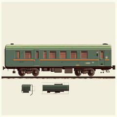 Fototapeta premium Retro green train car illustration