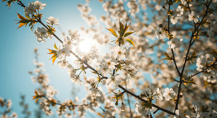 Sunlight Through Blooming Branches, Spring Flowers