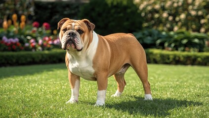 Fototapeta premium English Bulldog in Garden – Ultra Realistic Outdoor Portrait