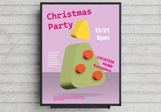 Abstract Christmas Party Poster Template with Geometric 3D Tree