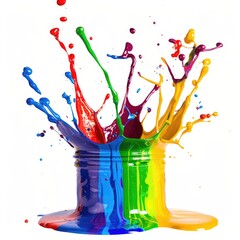 Vibrant paint splashes erupting from a colorful container