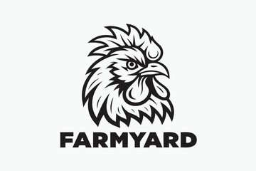 Detailed Rooster Head on White Background Outline Animal