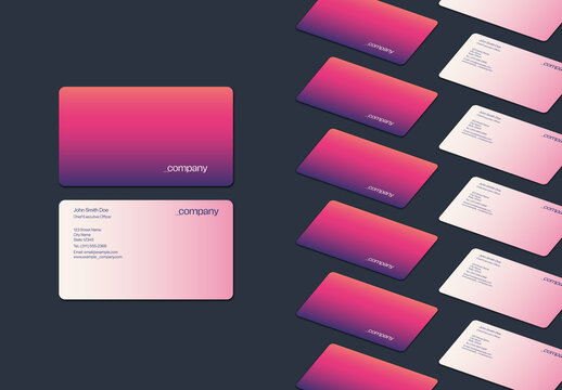 Bright Bold Pink and Purple Color Gradient Background Rounded Business Card Template with Die Cut