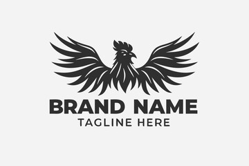 Bold Rooster with Wings and Banner, Isolated on White Background