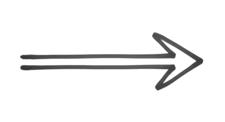 A dark grey thick hand-drawn arrow, clean lines, purposeful simplicity, isolated on a pristine transparent seamless studio background with no shadows, concept of strategic direction