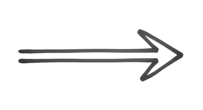 A dark grey thick hand-drawn arrow, clean lines, purposeful simplicity, isolated on a pristine transparent seamless studio background with no shadows, concept of strategic direction - Powered by Adobe