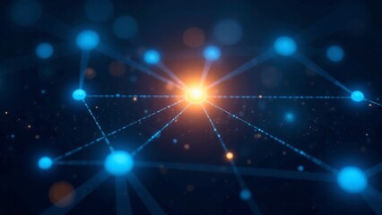 radiant central node connected by network lines to surrounding nodes, representing advanced connectivity, data transfer, networking, internet infrastructure