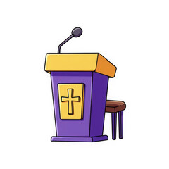 Cartoon pulpit with cross and microphone isolated on transparent background