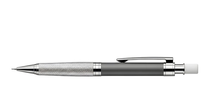 Professional Mechanical Pencil, Silver and Gray Drafting Pencil for Writing and Drawing, Studio Equipment on White Background