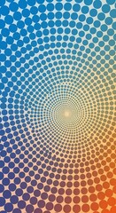 Abstract hypnotic gradient spiral pattern with dots showcasing optical illusion design and color blend effect