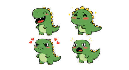 Fototapeta premium Set of cute cartoon dinosaur characters with different emotions