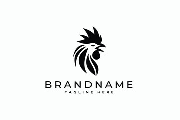 Fototapeta premium Minimalist Rooster Head on White Background, Modern Chicken Bird Design