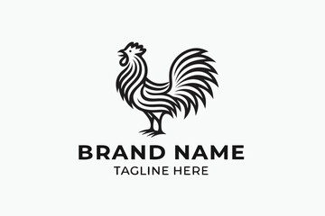 Fototapeta premium Minimalist Line Art Rooster Silhouette Isolated on White Background