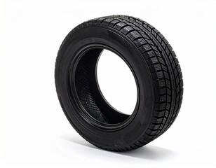 High resolution realistic photo of a car tire isolated on pure white background, detailed rubber texture, clean studio product photography.