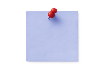 Purple sticky note pinned with red tack against transparent backdrop, highlighting minimalist communication design for quick notes