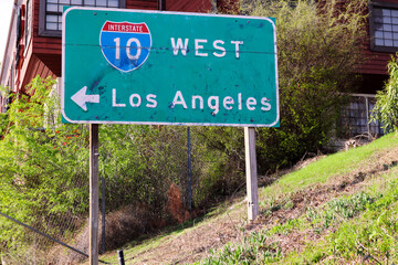 Road Sign: Interstate 10 Entrance Sign Showing West to Los Angeles, California