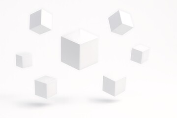 floating white cubes in the air minimal design background