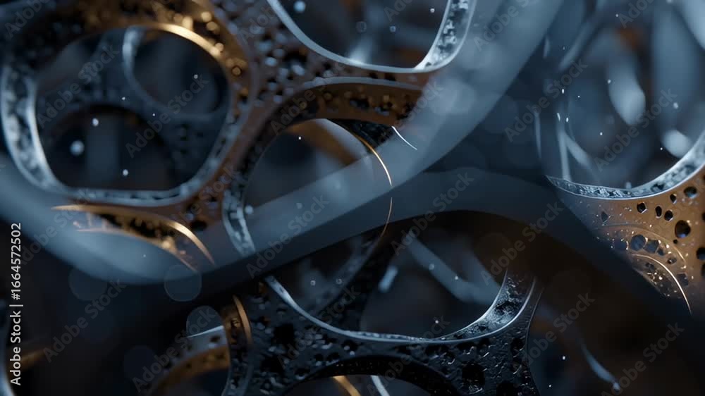 Wall mural a macro shot of an intricate and complex network of flowing, interconnected metallic structures with