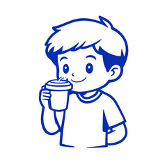 Cute boy enjoying a drink illustration