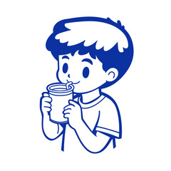 Cute boy enjoying a drink illustration