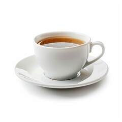 White ceramic teacup and saucer filled with dark brown liquid