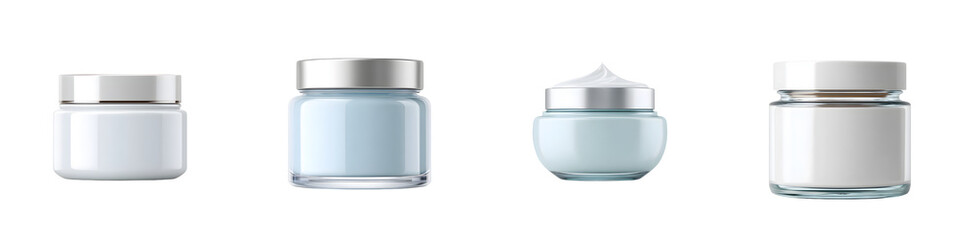Four Cosmetic Cream Jars on White Background for Beauty Products