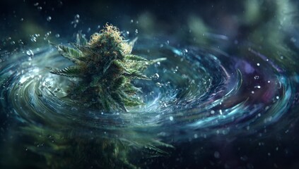 Bud submerged in swirling water