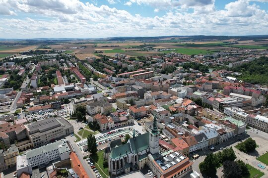 Prostejov old town historical city center in aerial panoramic view Moravia Czech republic