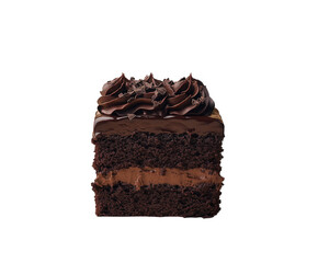 A slice of decadent chocolate cake with layers and frosting isolated on transparent background