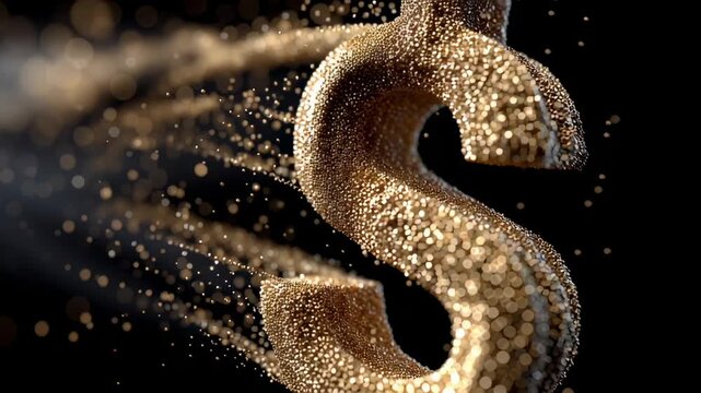 A large glowing dollar symbol is eroding and fading into a stream of golden particles, representing losing money and financial decline.