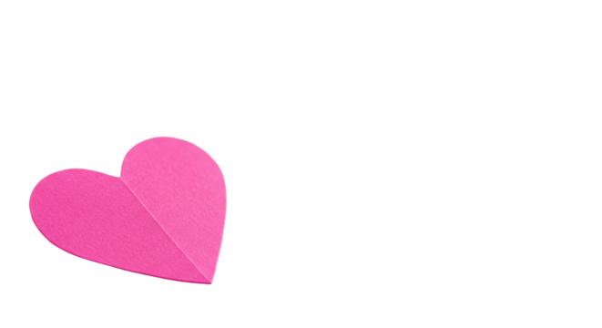 Vibrant hot pink textured paper heart, meticulously cut, resting on a transparent seamless surface with ample negative space for text overlay, photorealistic studio shot. Concept of universal love and