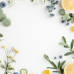 Naklejka premium Fresh, vibrant floral and fruit border on white background