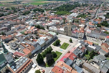 Obraz premium Prostejov old town historical city center in aerial panoramic view Moravia Czech republic
