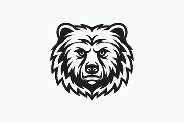 Majestic Bear Head with Bold Lines and White Background Design
