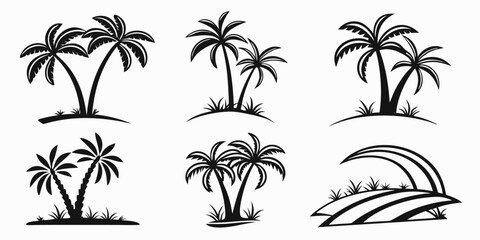 Fototapeta premium Collection of Stylized Black Palm Trees on White Background 1.