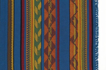 Southwestern fabric texture, detailed weave, blue background, textile design, home decor