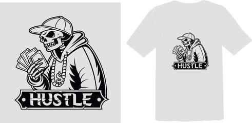 Hustle Skull Mascot with Money, Streetwear Urban Vector Design