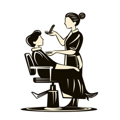 Retro Haircut Scene with Barber and Client