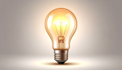 Illuminated light bulb against a neutral backdrop