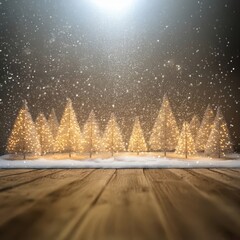 Christmas background with glowing trees against dark backdrop