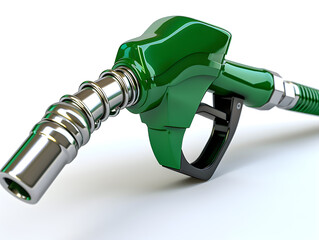 Ultra detailed product style photo of Fuel nozzle green petrol gas pump filling station petroleum dispenser isolated on transparent background, glossy finish with clean specular highlights, studio pro