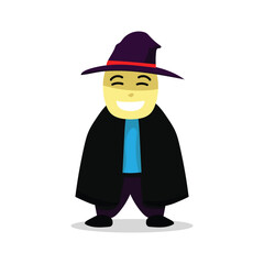 Flat Halloween Illustration of Boy in Wizard Costume