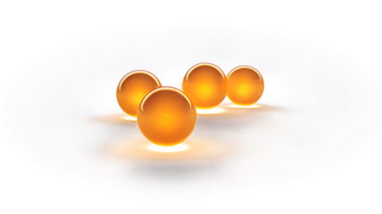 Glowing spheres of light in a row increasing in size against a dark background