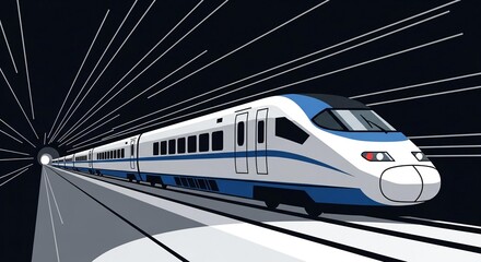 Naklejka premium Illustration of a high-speed train emerging from a tunnel.