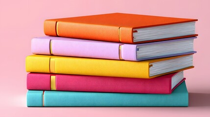 Stack of Colorful Notebooks in Vibrant Pastel Colors on a Light Pink Background