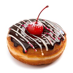 Chocolate and white icing donut topped with a cherry