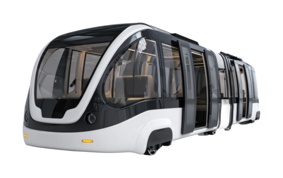 Autonomous transport vehicle concept urban environment model futuristic side view isolated on transparent background, png
